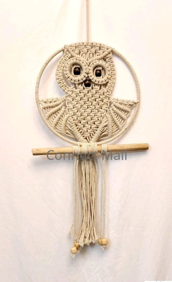 Priva Arts Premium Macrame Owl Handmade Cotton Rope Wall Hanging, Wall Decor For Home , living Room  (Off-White) -  Free Size, Off White,  Handicraft, Toran, Pack of1